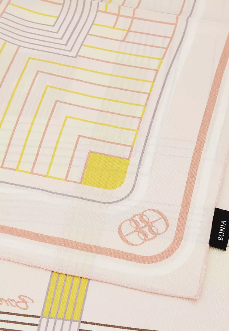 Pink Geometric Twill Silk Scarf