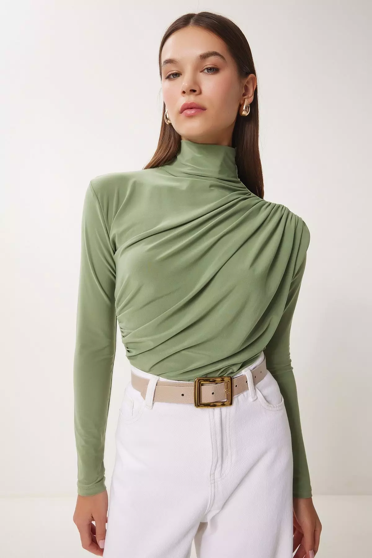 High Neck Ruched Blouse