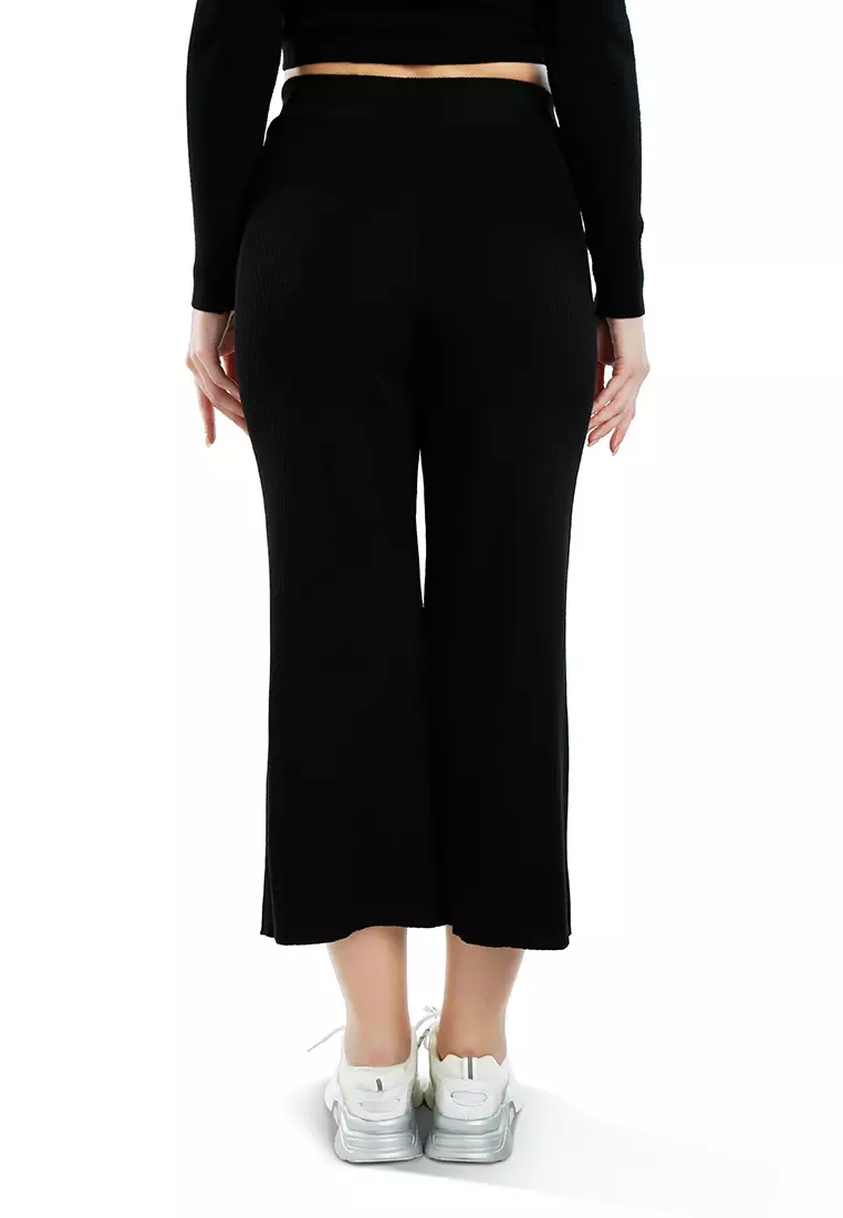 Celana Kaki Lebar Santai Warna Hitam