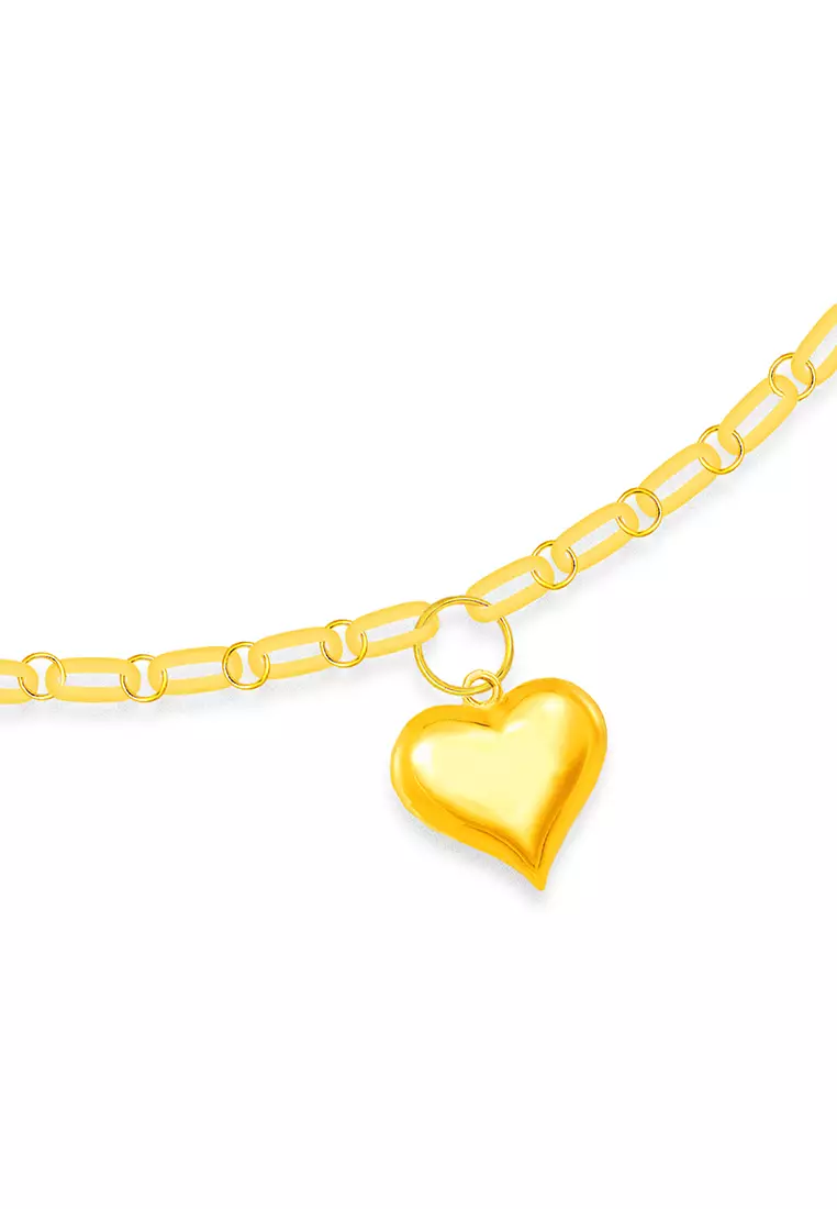 375/9K Gold Paper Clip Bracelet with Love T132 (L Size)