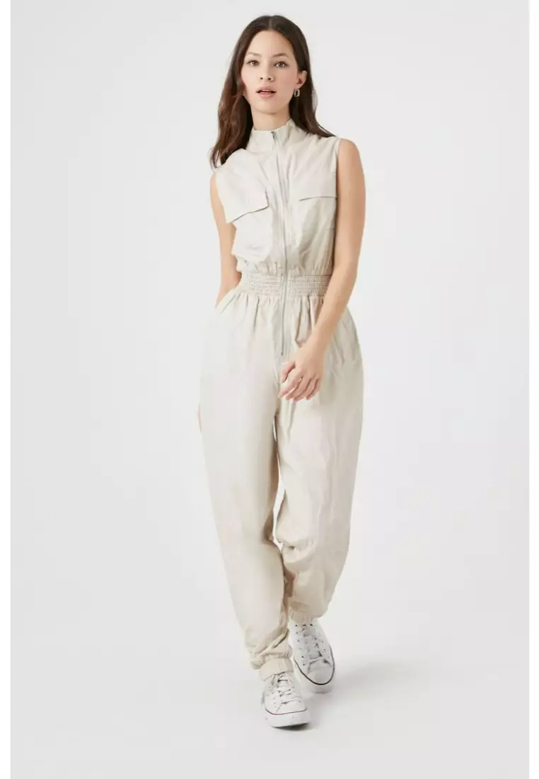 White zip 2025 up jumpsuit