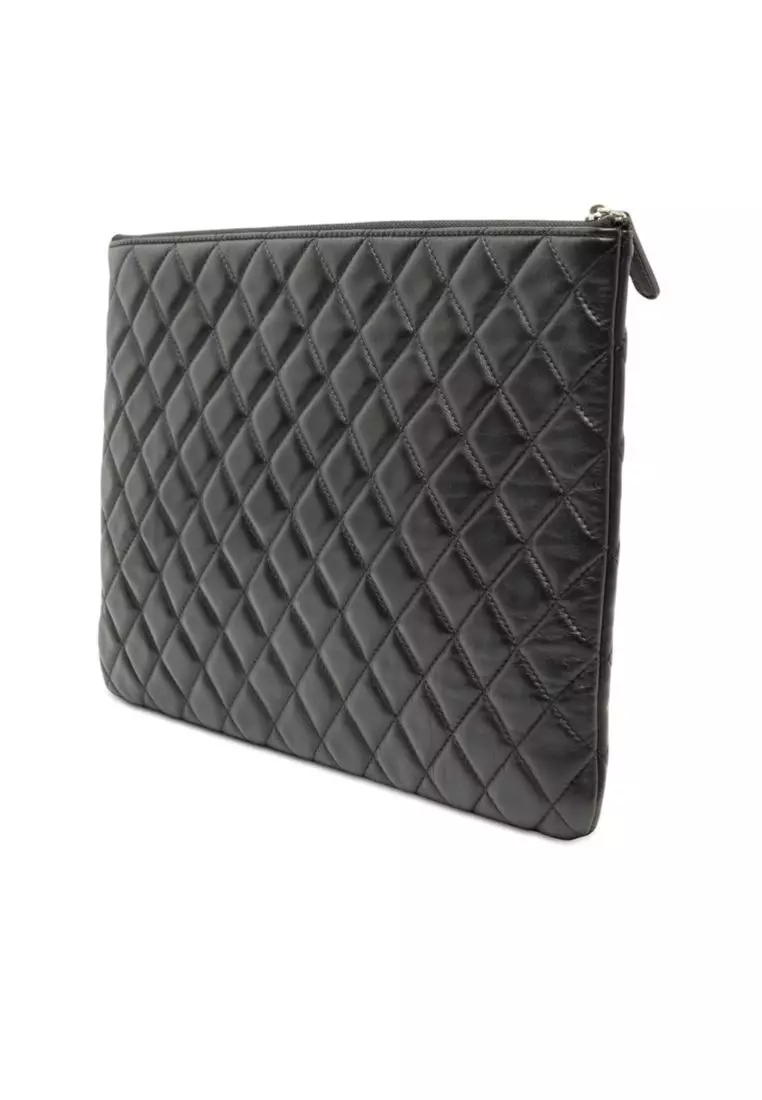Pre-Loved Chanel Large Quilted Lambskin Double Stitch O Case Clutch