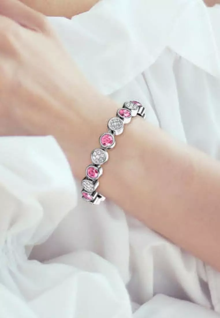 Myriad Birth Stone Bracelet October Pink Tourmaline - Gelang Crystal Swarovski by Her Jewellery