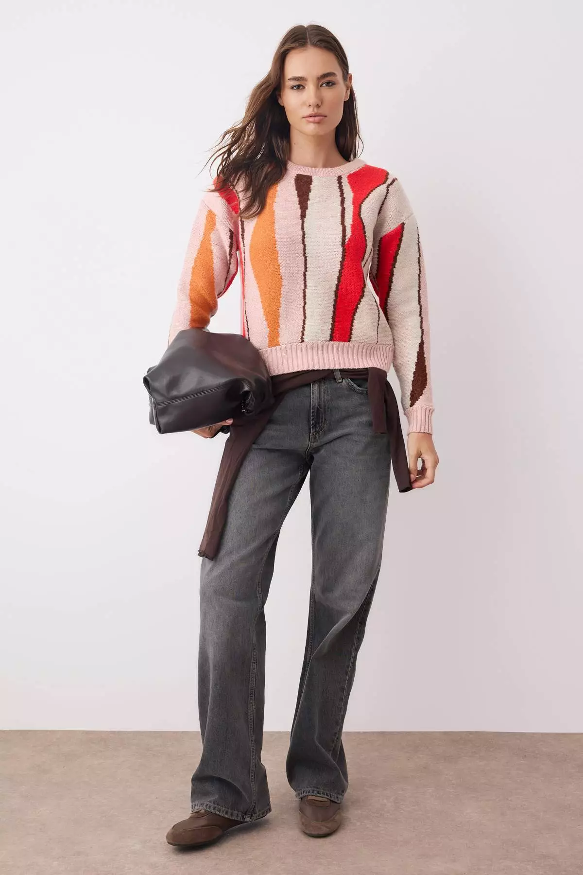 Pink Soft Texture Color Block Knit Sweater