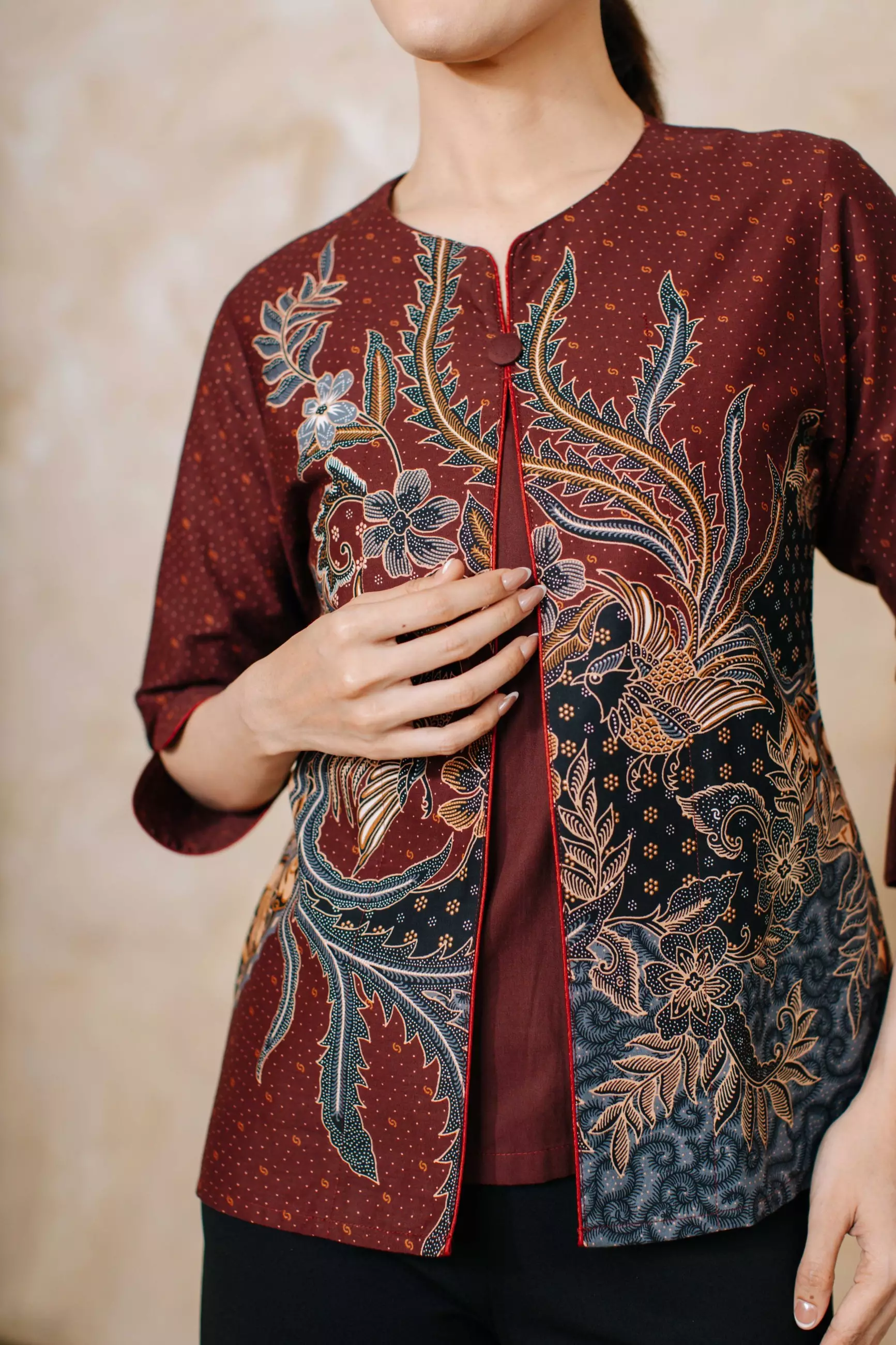 Seera Maroon Blouse Batik Wanita Combo Katun