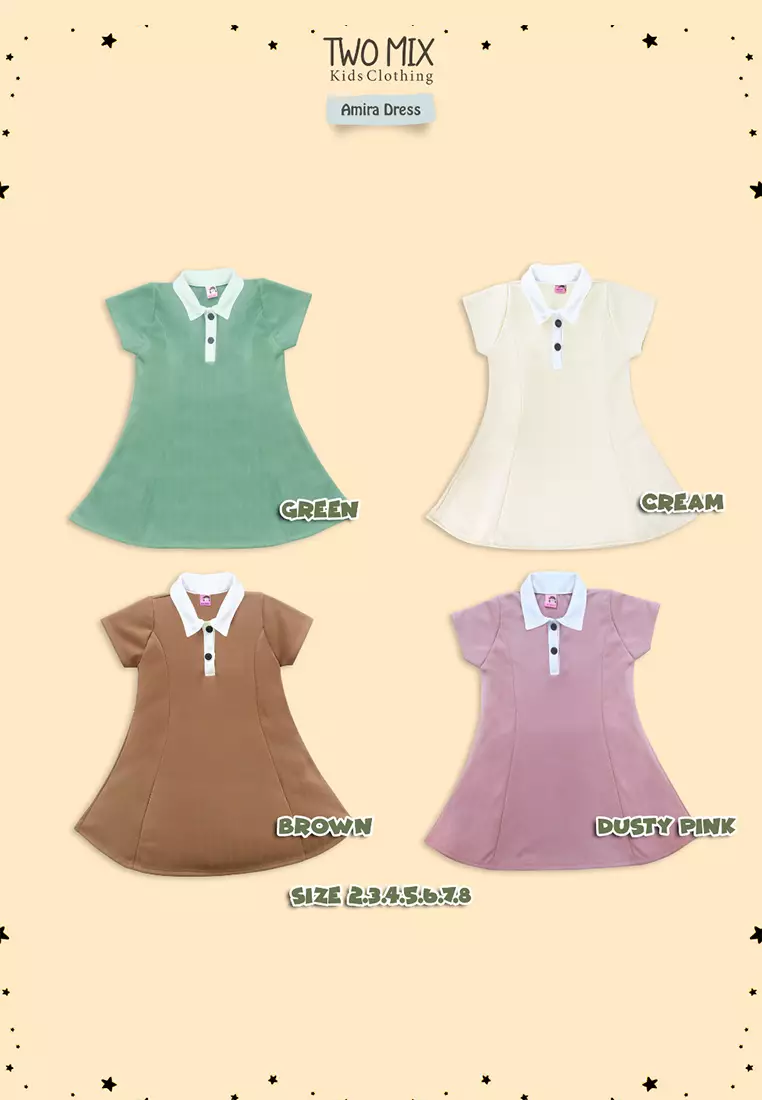 Two Mix - Dress Anak Perempuan - Baju Dress Anak Cewek - Amira Dress 1-8 Tahun 4372 Green