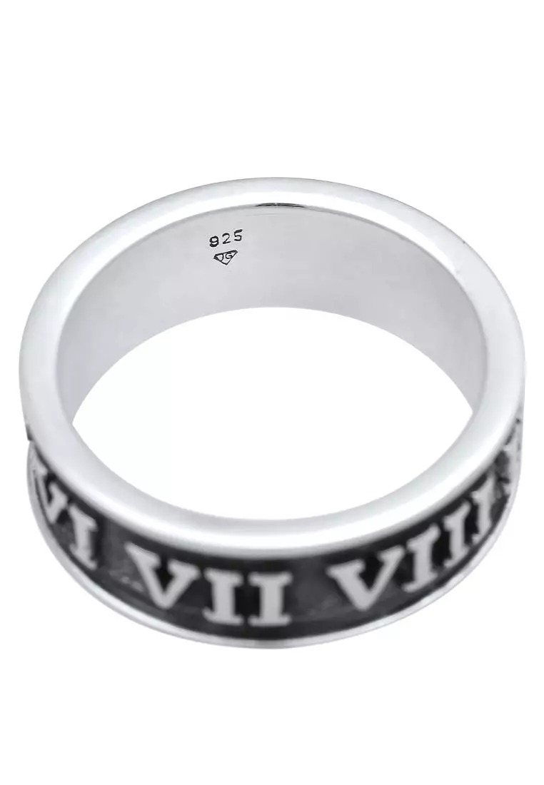 Men's Silver Roman Numeral Band Ring – Oxidised