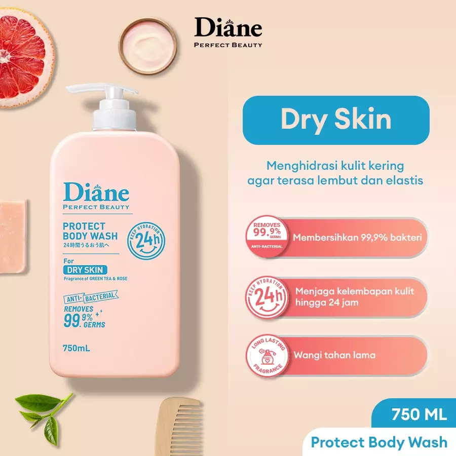 Diane Protect Body Wash For Dry Skin 750ml – Sabun Mandi Cair Untuk Kulit Kering