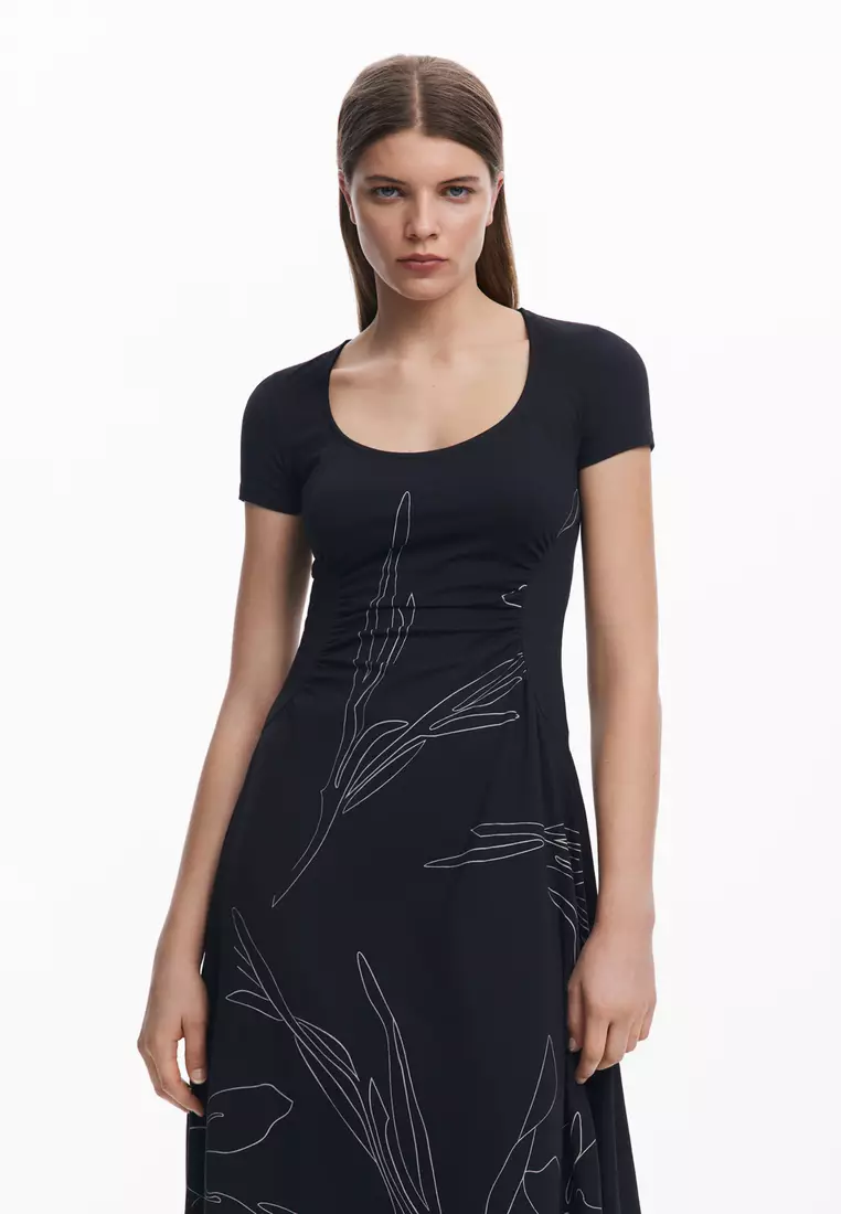 Midi dress with floral silhouettes