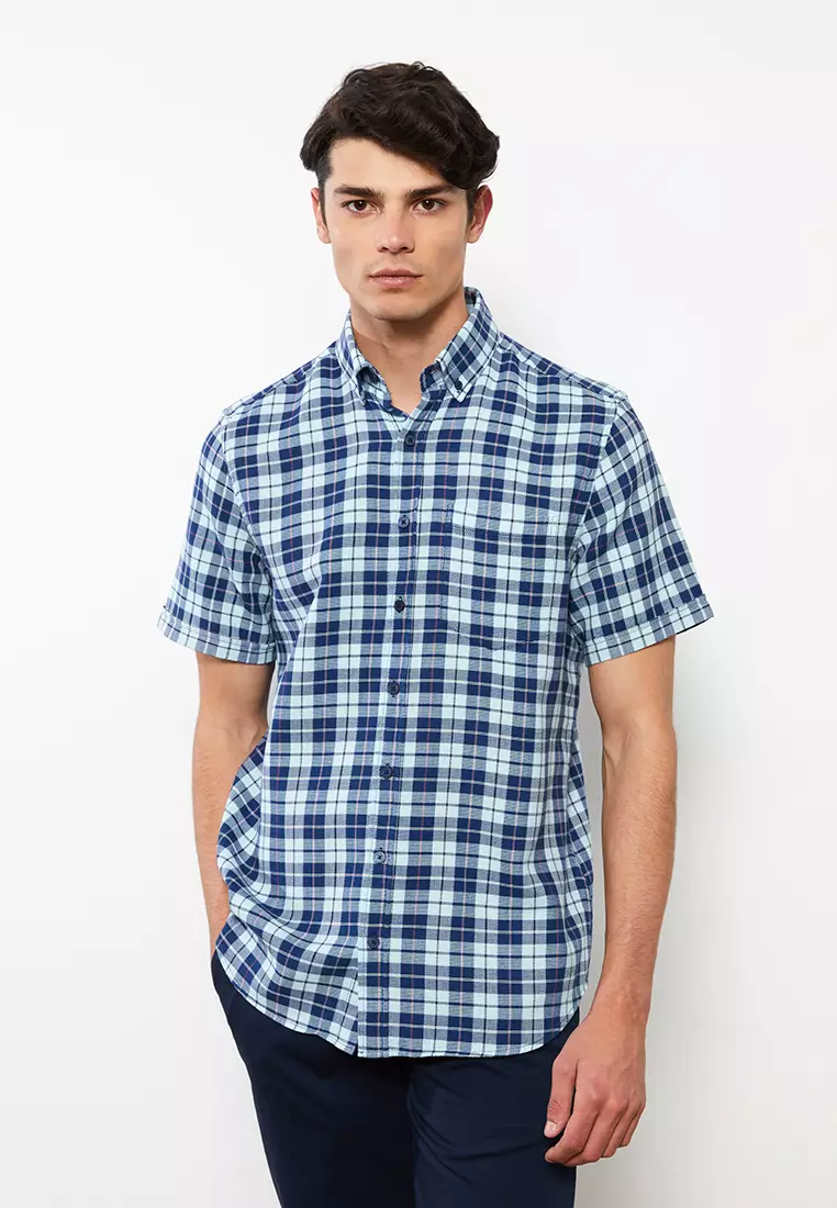 Regular Fit Short Sleeve Plaid Men's Shirt