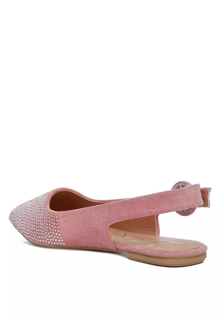 Bagal Slingback Berlian Imitasi Merah Muda