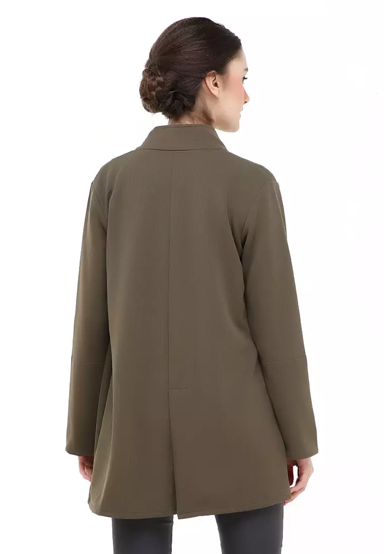 Qemsya Blazer Wanita Two Pockets Two Tone Casual Longsleeve Outer Material Bubbly Strecth ORIGINAL - Army