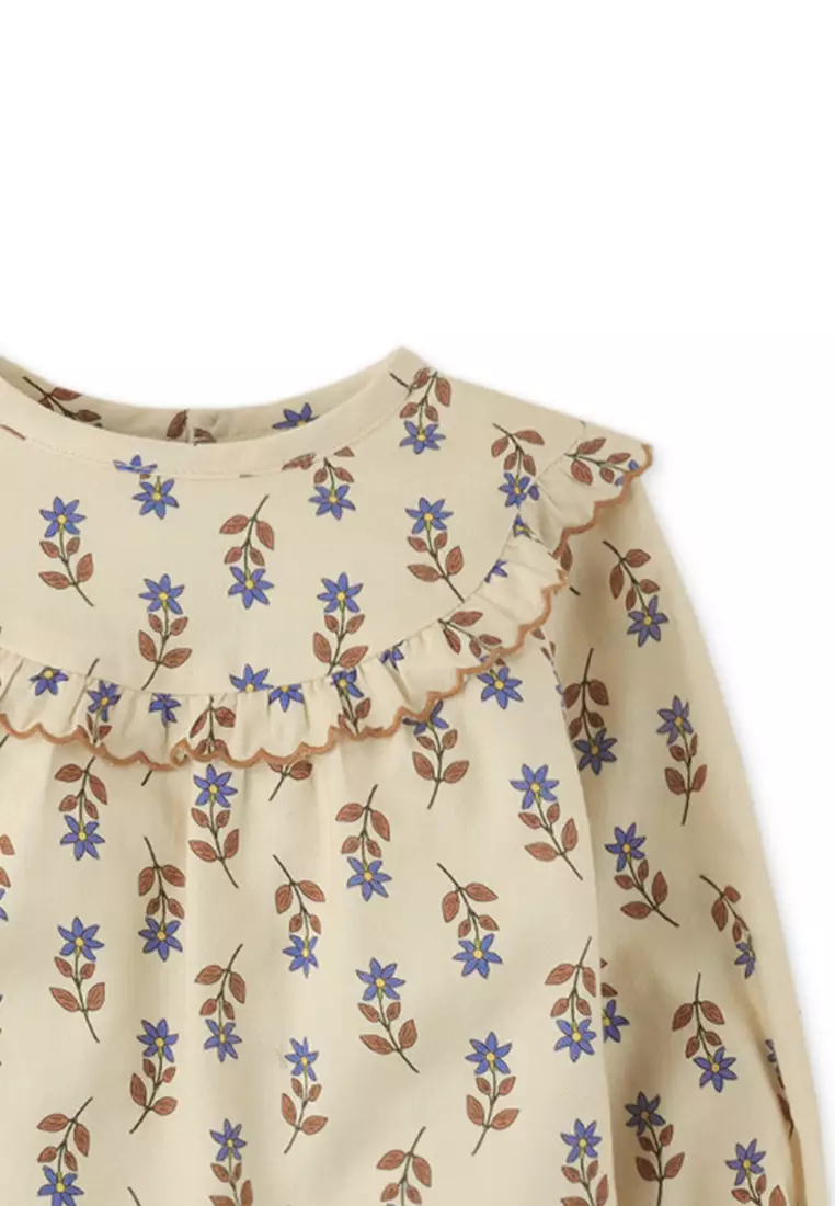 Baby Girls Floral Blouse With Scallop Detail And Contrast Embro