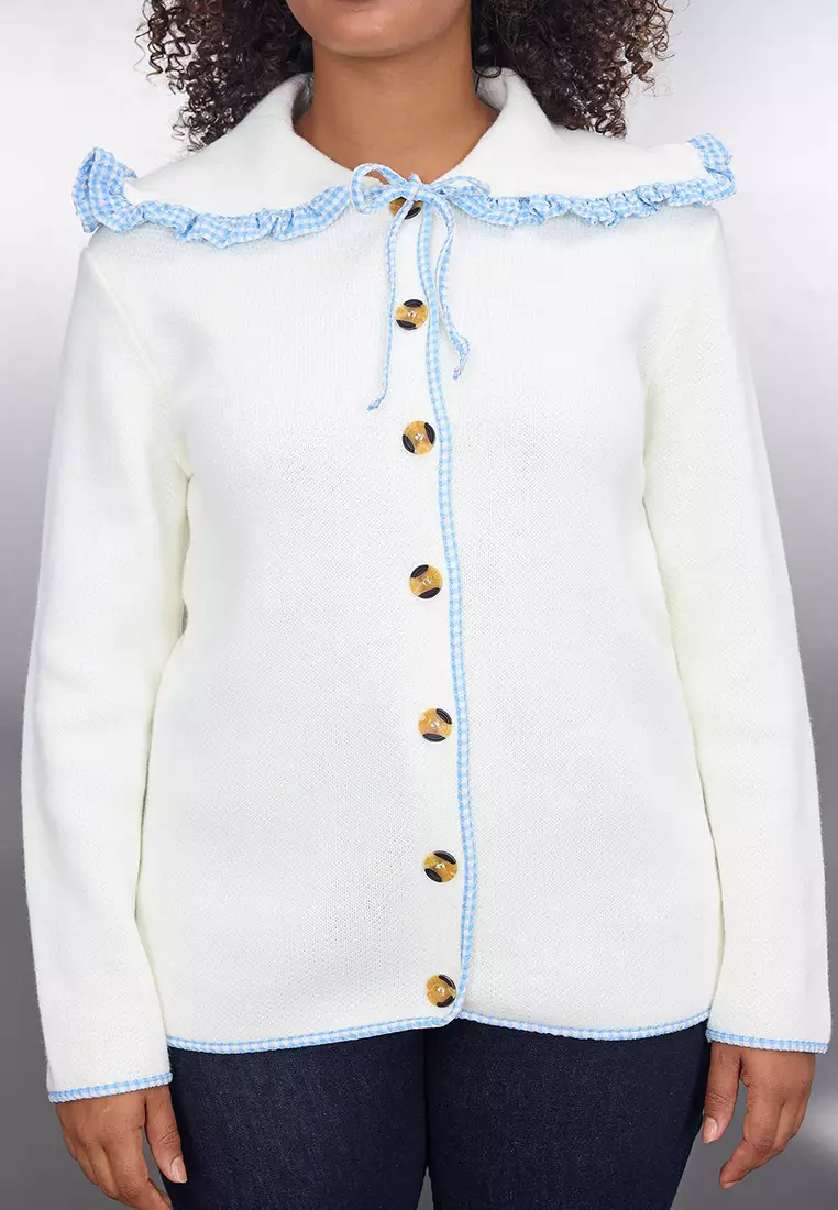 Checkered Collar Knitwear Cardigan