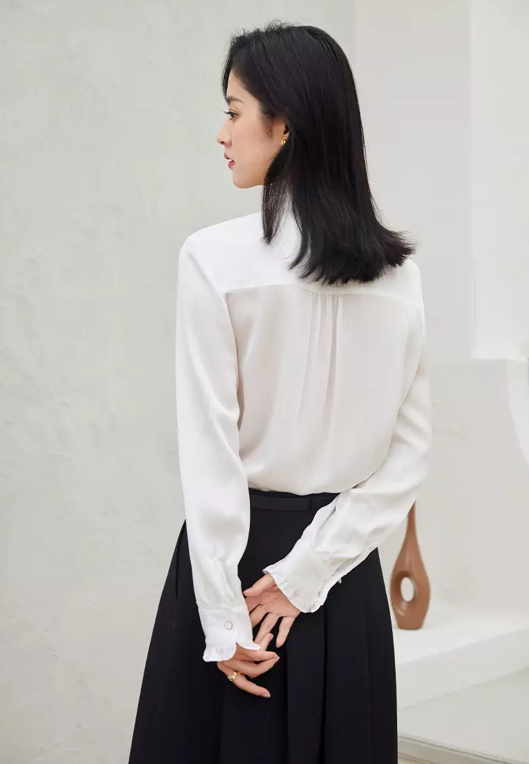 Long Sleeve Ruffle Collar Shirt with Bow Tie