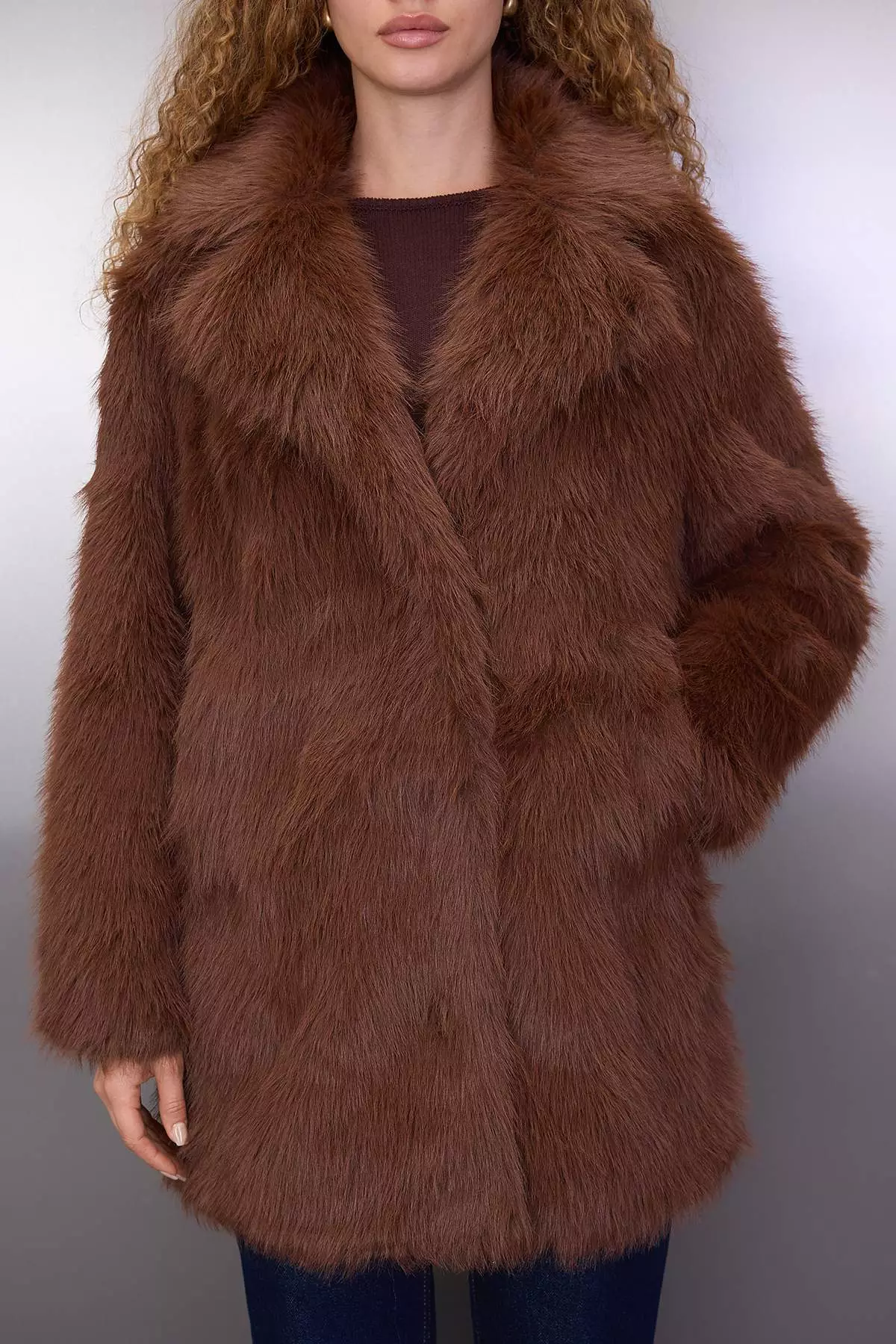 Brown Fur Mono Closure Oversize Midi Coat Twoaw26Kb6