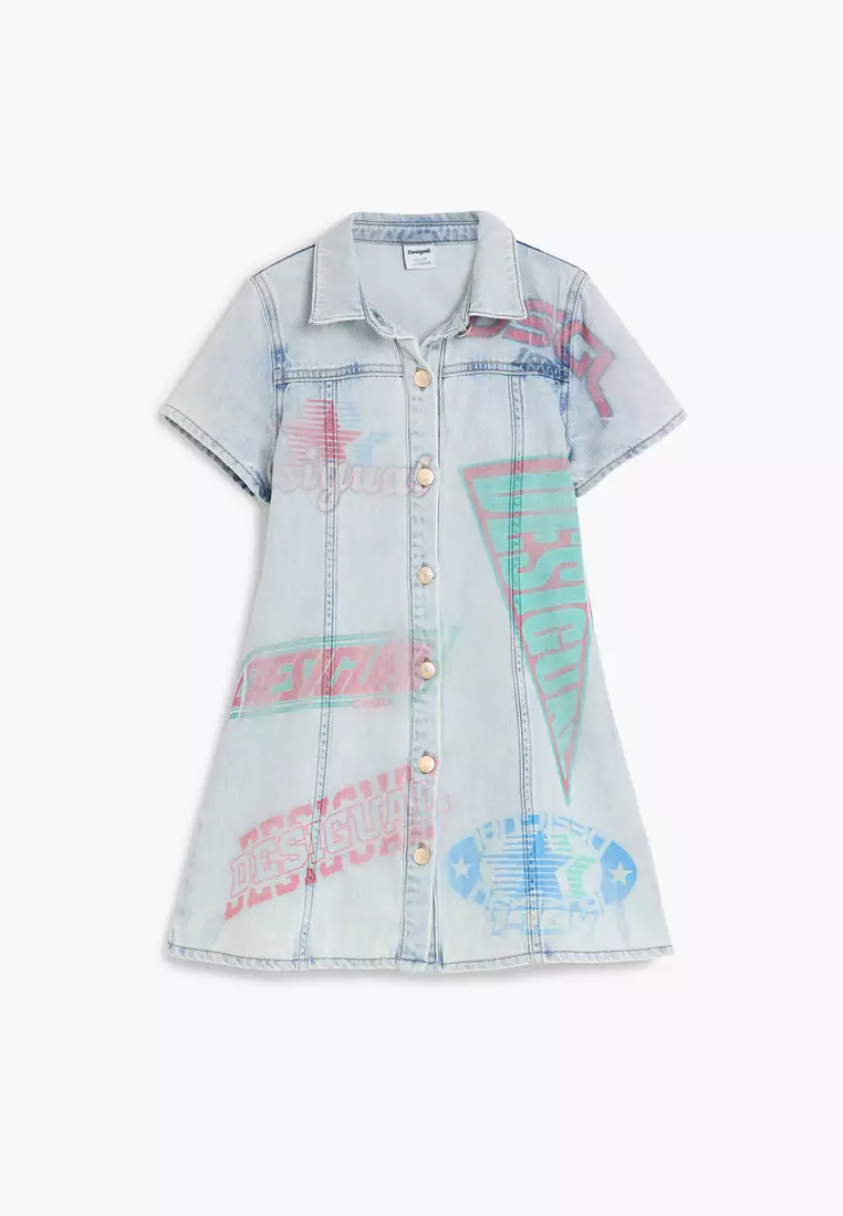 Logo-Print Denim Shirt Dress