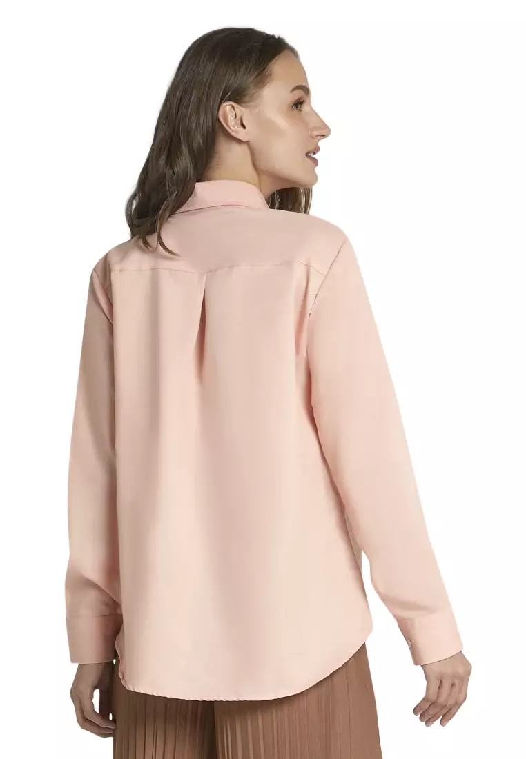 Zwetta Kemeja Lengan Panjang Plain Shirt Basic Atasan Wanita Regular Fit - Peach