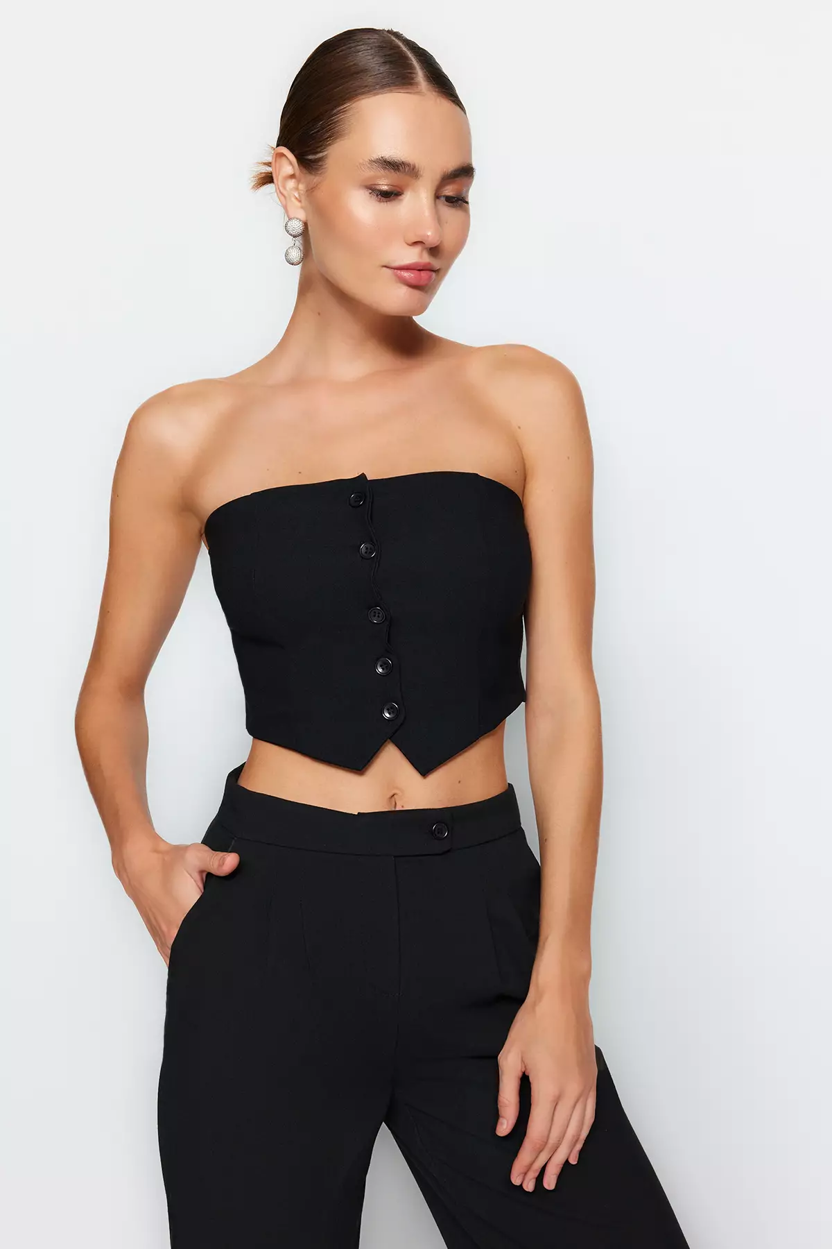 Strapless Buttons Detail Bustier