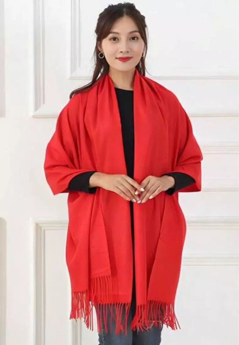 Aksesoris Wanita Plain Viscose Shawl Pashmina Syal Wanita Red