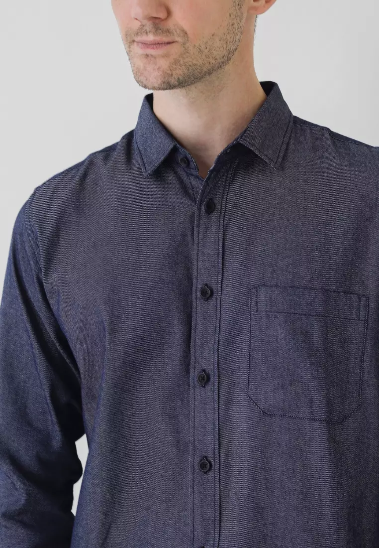 Cotton Well Light Denim Series in Denim Blue | Kemeja Lengan Panjang Denim Biru Tua
