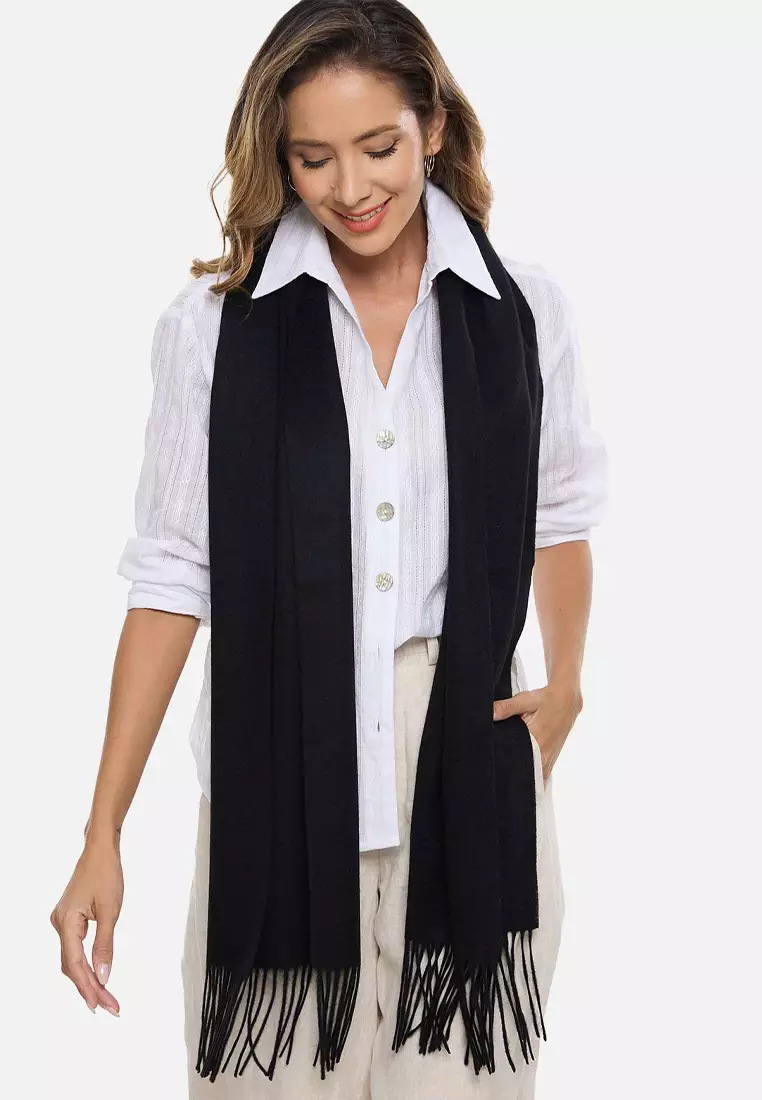 Aksesoris Wanita Plain Viscose Shawl Pashmina Syal Wanita Black