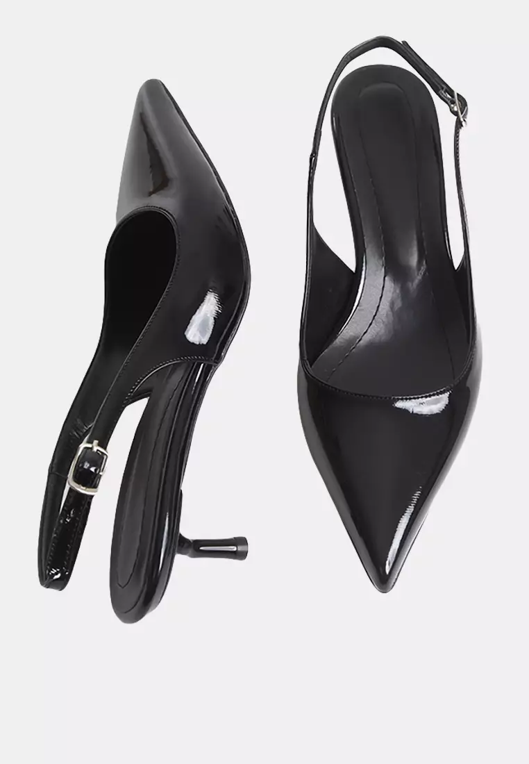 Black Patent Leather Pointed Toe Kitten Heels Women's Classic Heels Takss25To00005