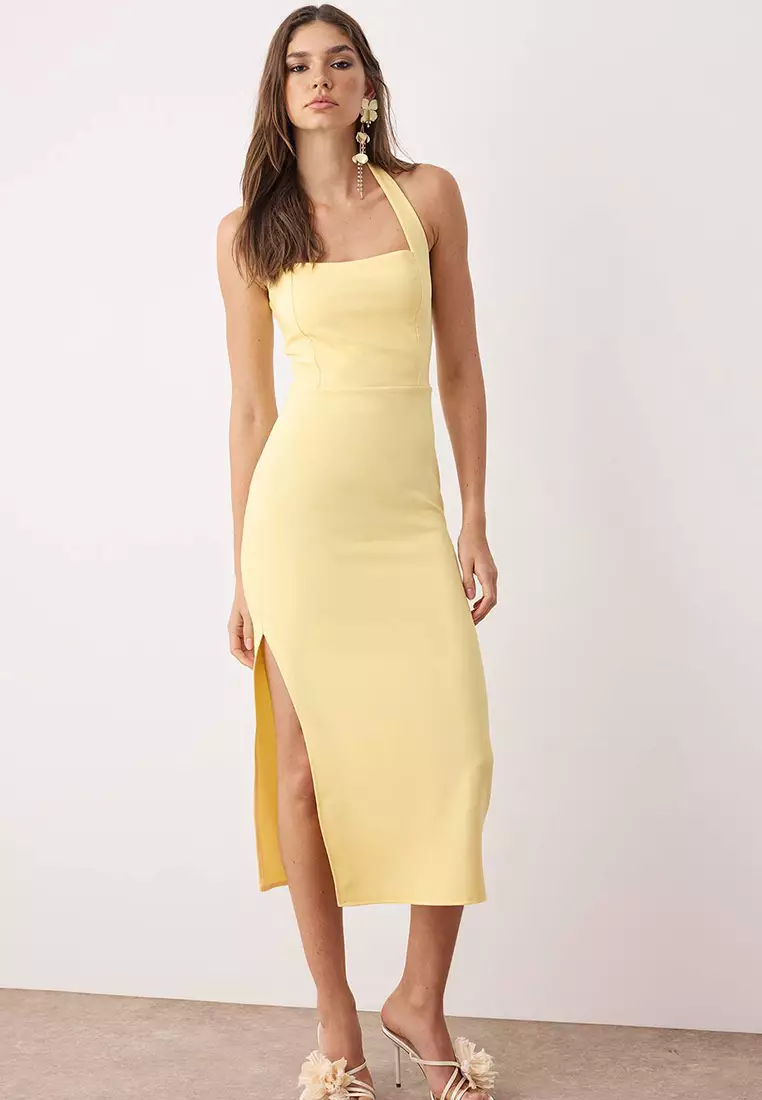 Trendyol Light Yellow Body-Styling Slit Detailed Midi Woven Dress 2026 |  Buy Trendyol Online | ZALORA Hong Kong