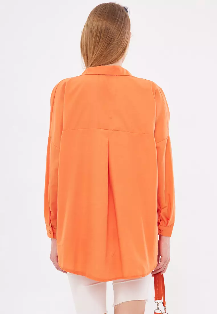 Orange Oversize Long Basic Shirt