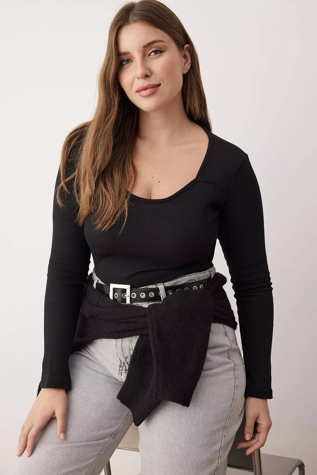 Black Camisole Crop Knitted Plus Size Blouse Tbbaw26Af00057