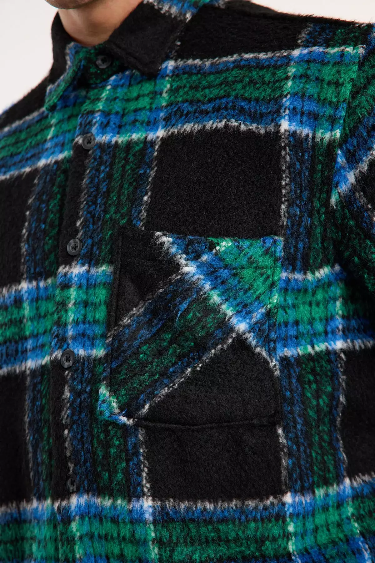 Black Unisex Oversize Fit Winter Plaid Lumberjack Shirt Jacket TMNAW25GO00024