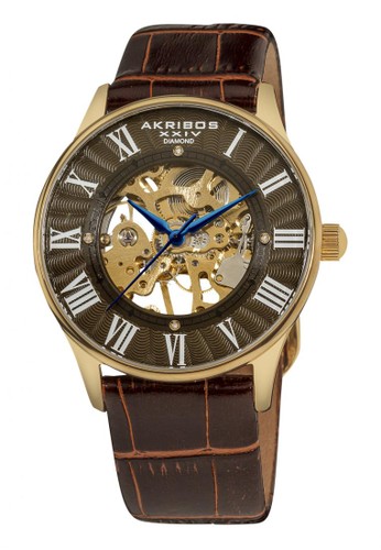 Akribos XXIV Men's Mech Watch Leather Strap AK499-YG