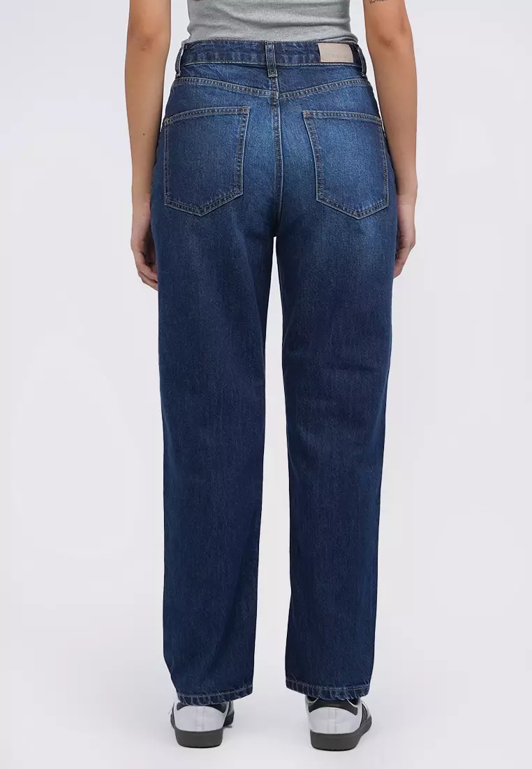 Tirajeans 7-Lldmkey124B006 Mom Jeans Denim Pants Dark Blue