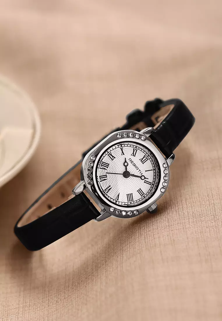 Jam Tangan Wanita Anti Air Original Korea Elegan Antik Style Jam Tangn Cewek Kecil Tali Kulit Black