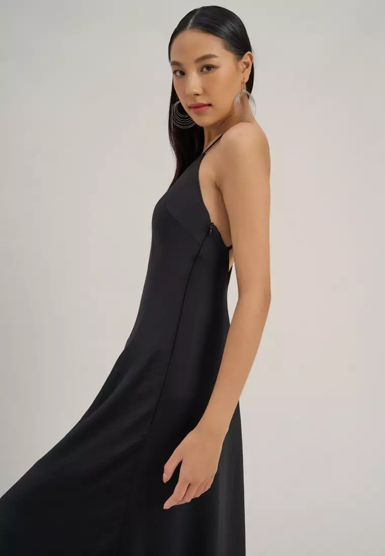 Solid Black Silk Maxi Dress