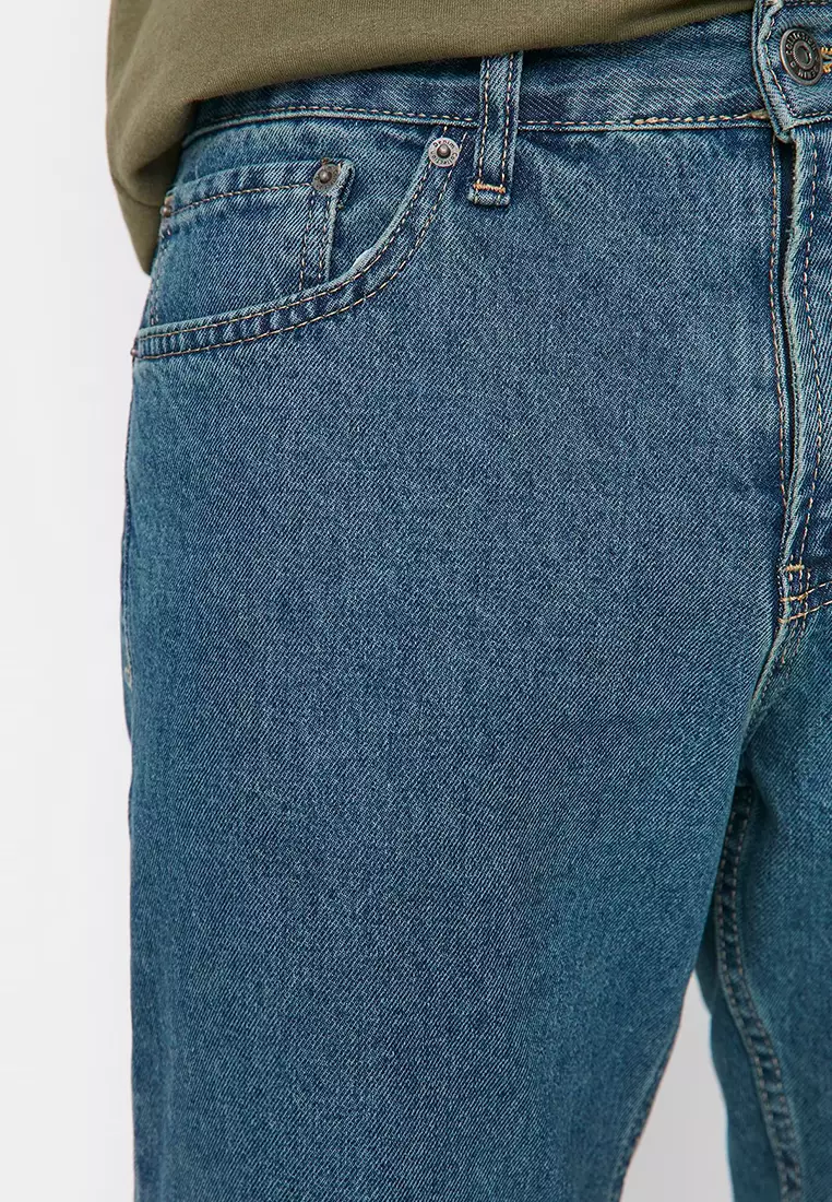 Navy Blue Green Antique Look 100% Cotton Relax Fit Boyfriend Jeans TMNAW23JE00043