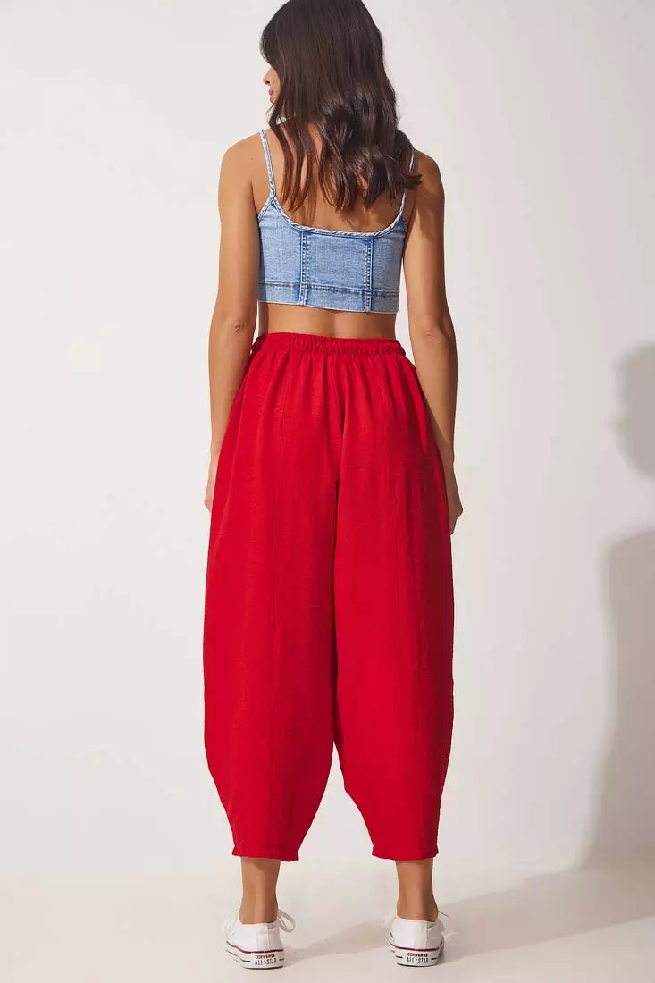 Red crop clearance pants