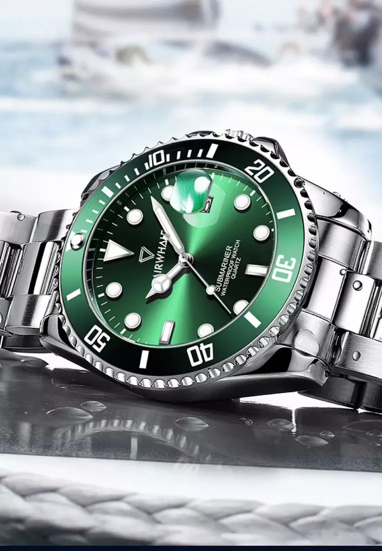 Unisex Stainless Steel Quartz Diver Watch, Black Dial, 40mm, Stainless Steel Bracelet