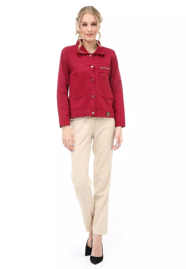 Hardwin Jacket Outer Wanita Jaket Pocket Zippy Material Baby Canvas ORIGINAL - Maroon