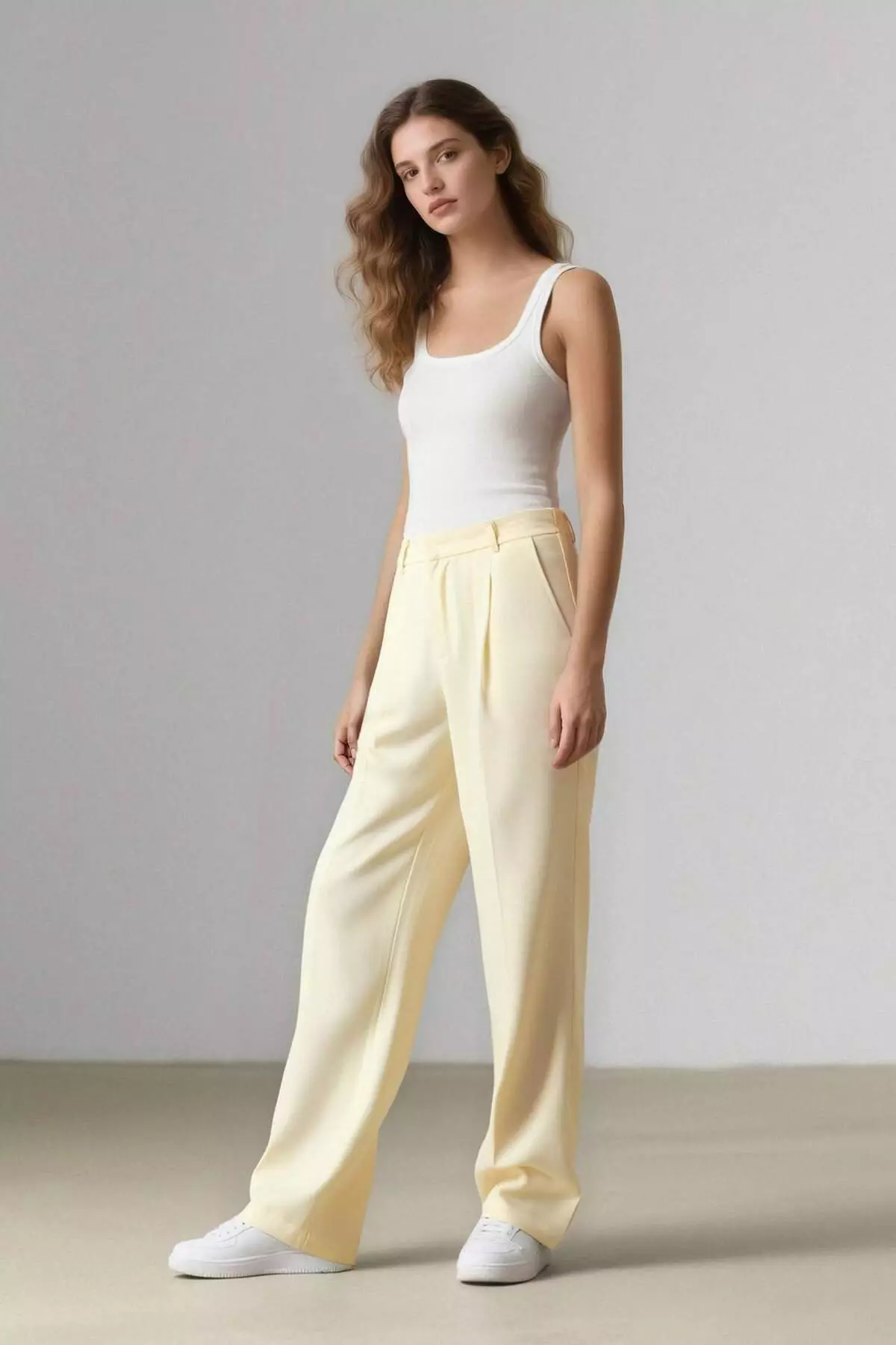 Straight Fit Linen Fabric Palazzo Pants High Waist Long Length F0112Ax25Sm