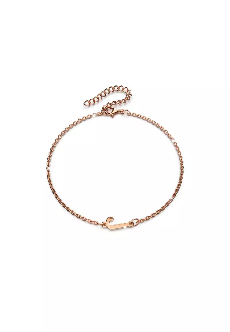 Bold Alphabet Letter Initial Charm Bracelet in Rose Gold Tone - J