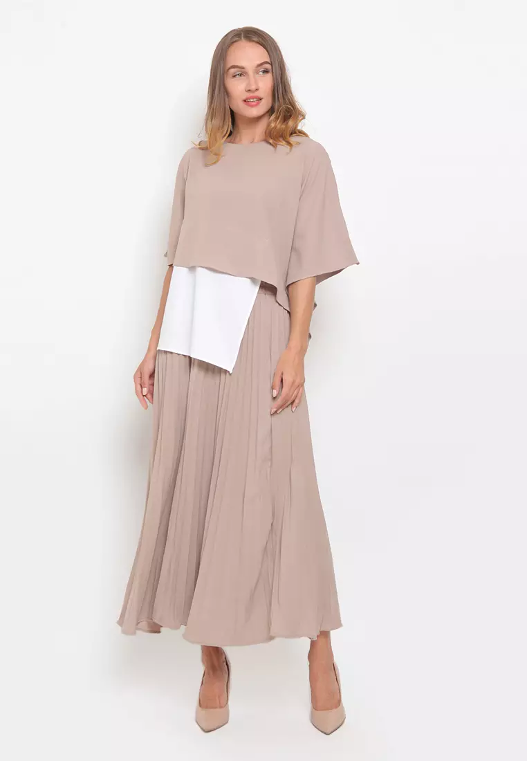 Jual L THE LABEL Two Tone Combination Blouse - Creme and White Original ...