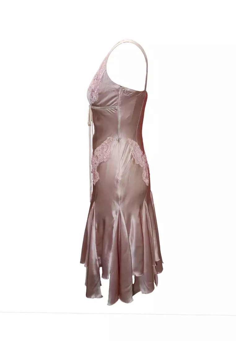 Romantic Silk Satin Lace Appliques Beaded Party Dress