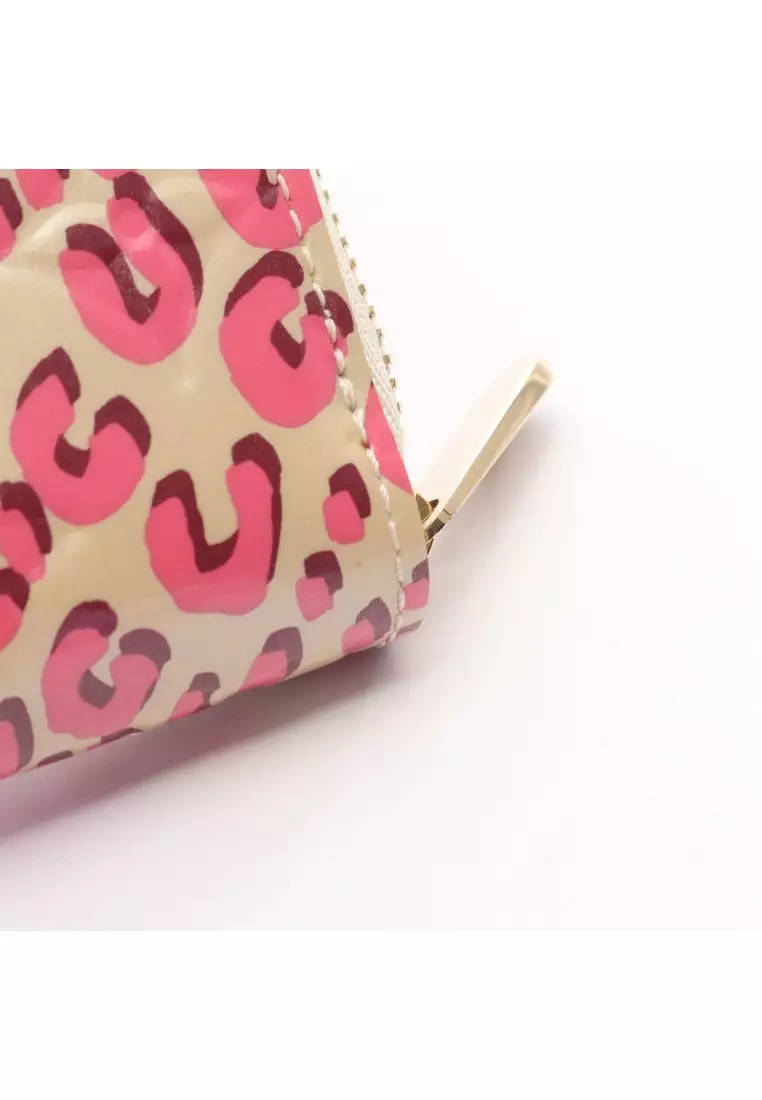 Pre-Loved Louis Vuitton zippy coin purse monogram vernis leopard broncorail coin purse leather beige pink green