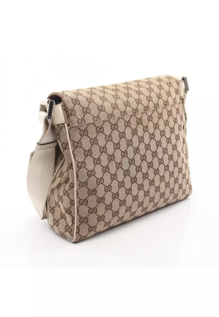 Pre-Loved Gucci GG canvas Shoulder bag canvas leather beige ivory