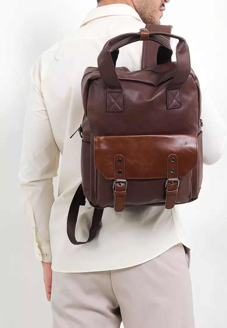 Distressed Leather Carry Backpack