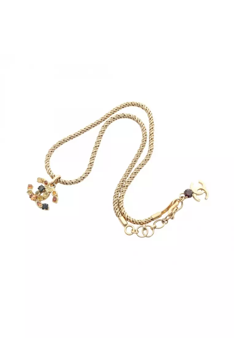 Pre-Loved Chanel coco mark Gripoix necklace GP Rhinestone gold multicolor 01A
