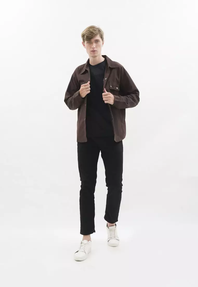 Jaket parka outer jaket pria semi parka warna coklat