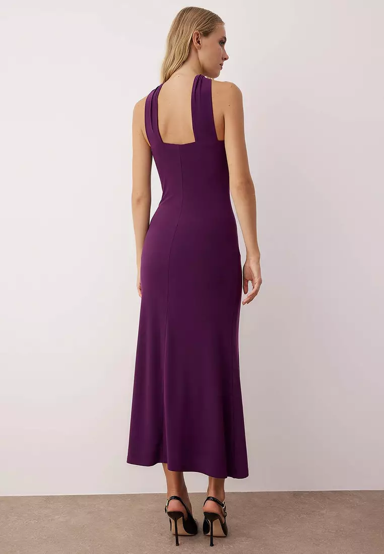 Plum Plain Knit Sandy Maxi Unlined Cocktail Dress