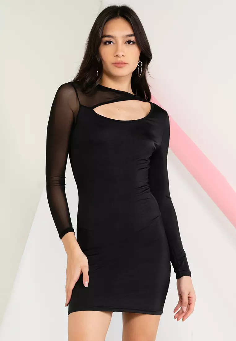 ZAFUL Bra Cutout Jersey Backless Halter Slinky Dress In BLACK